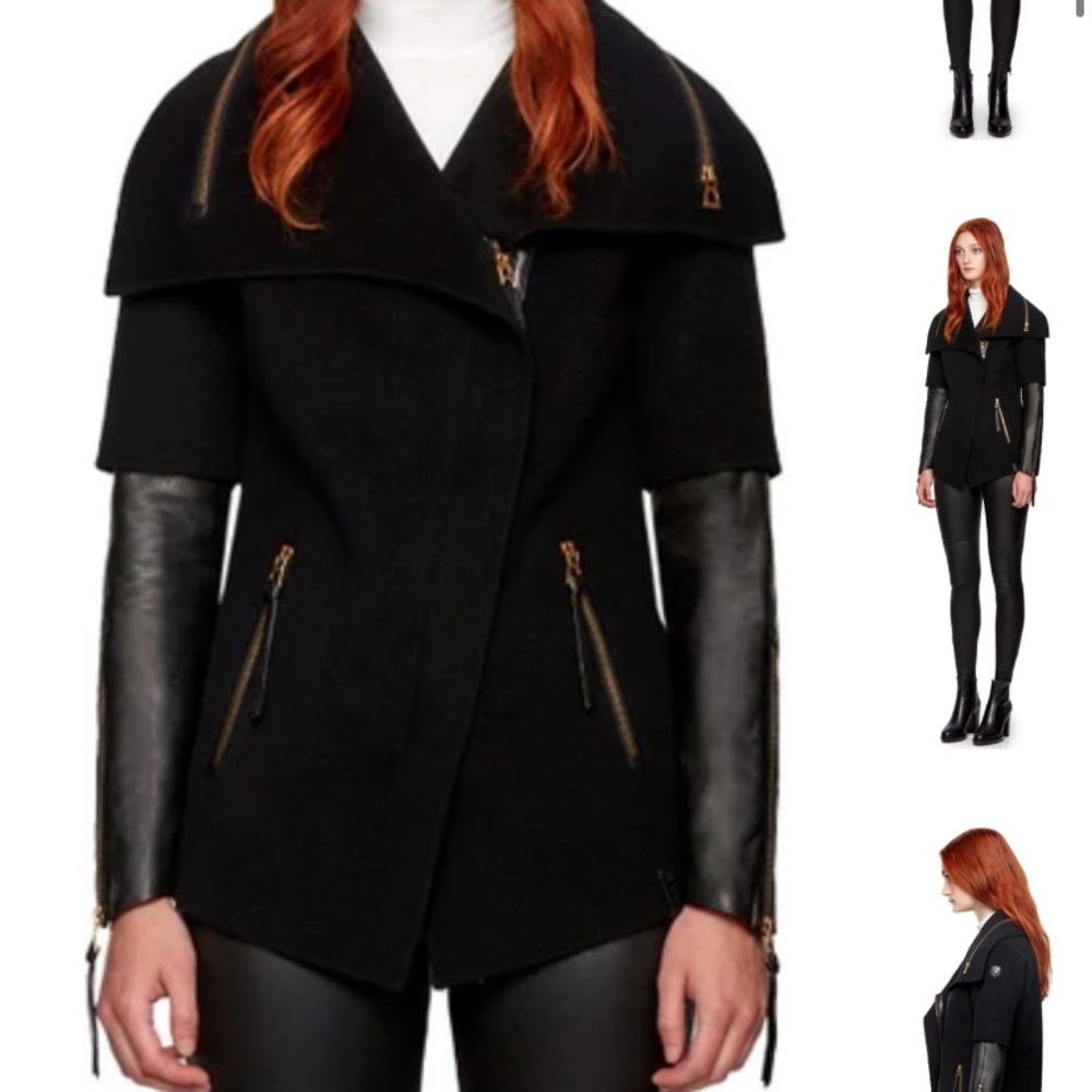 Rudsak XS CECE S DOUBLE FACE WOOL JACKET WITH LEATHER SLEEVES